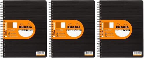 RHODIA 133142C - Cahier Recharge pour Cahier d'Organisation Exabook Noir A4+ | Petits Carreaux | 160 pages Détachables Perf. 4 Trous - Papier Clairefontaine 80g - Rhodiactive (Lot de 3)