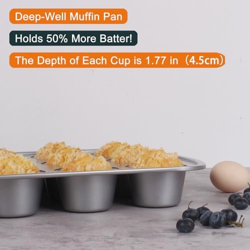 Deep Well Muffin Pan - 12-Cup 2-Pack, 1.77-Inch Deep Cups (50% More Batter), Heavy Duty Carbon Steel with Nonstick and Non-Toxic Coating, 15.9 x 11.1 Inches - Thumbnail 5