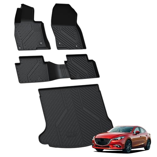 Image of LASFIT Floor Mats & Cargo Mat for Mazda 3 2014-2018 (Only Fits Hatchback) | 100% TPE All Weather Custom Fit Floor Liners Front & Rear Row Full Set Car Mats Automotive Accessories Black