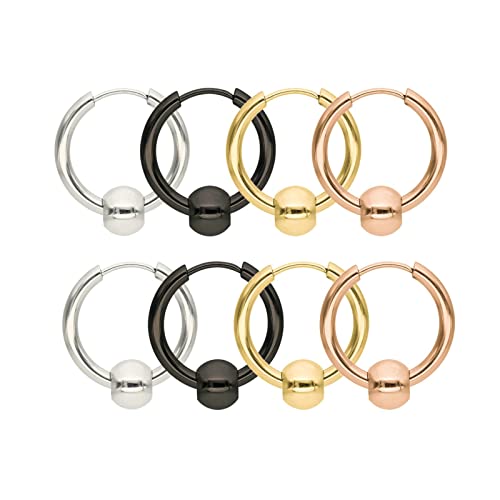 Créoles en acier titane pour femmes et hommes : 4 paires de boucles d'oreilles rondes 10-14mm