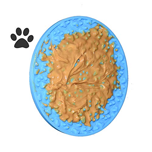 Bangp Pet Licky Pad Slow Feeder Dog Mat - 5.9in - Buddy Bath Lick Pad Perfect For Dogs and Cats to Serve Treats, Yogurt, or Peanut Butter (Blue-paw)