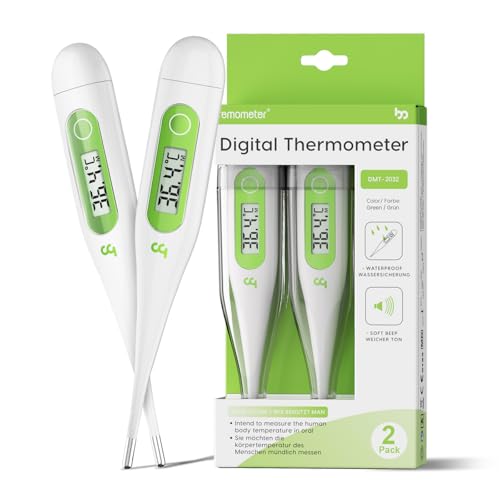 Pack de 2 Thermomètre Numérique pour Bébé et Adults, Thermometre Fièvre Médical, Rapide et Précis, Signal Acoustique, Commutable ℃/℉