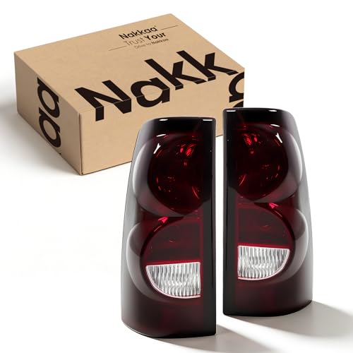 Nakkaa Smoked Red Tail Lights w-Bulbs Assembly Compatible with 2003 2004 2005 2006 Silverado Pickup Black Rear Brake Lamps Taillights Left and Right GM2800174 GM2800161