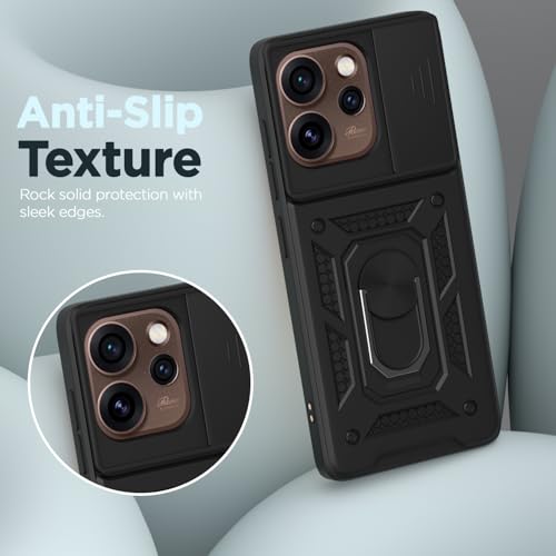 Image of Pikkme Back Cover for Oppo Reno 15 5G | 360 Protection Case | Sliding Camera Shield Cover & Ring Holder Stand D10 Tough Armor Bumper Case (Black)