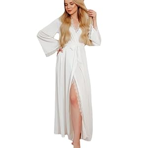 Spring Satin Satin Long Cardigan Tie Stuk Pyjama Solid Color Dames Pyjama’s chenghuax (Color : White, Size : M)