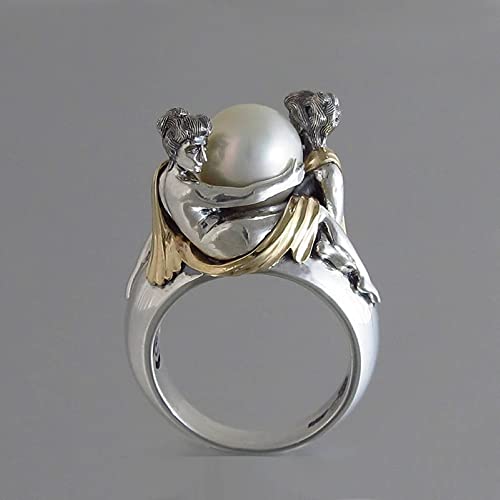 QUSIIOSLK 925 Sterling Silver Hug Pearl Ring White Freshwater Cultured