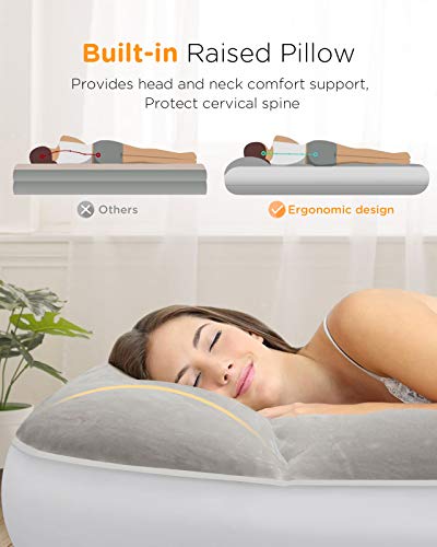 tomons Air Mattress Bed with Rechargeable Pump and Built-in Foot Pump, Thickened Flocking Inflatable Air Bed for Home, Camping, Travel, Outdoor - Queen Size - Thumbnail 5