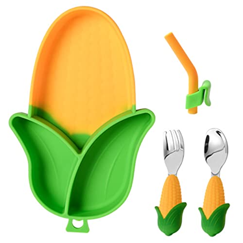 PERSELOSO 1 Juego Juego de plato de maíz traje para ventosas para pequeños para bebés bebé cubiertos infantiles plato con ventosa plato de gel de sílice