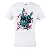 Rule Out Herren Musik T-Shirt. Rock'n'Roll. Sign of Horns. Weiß (Größe Medium)