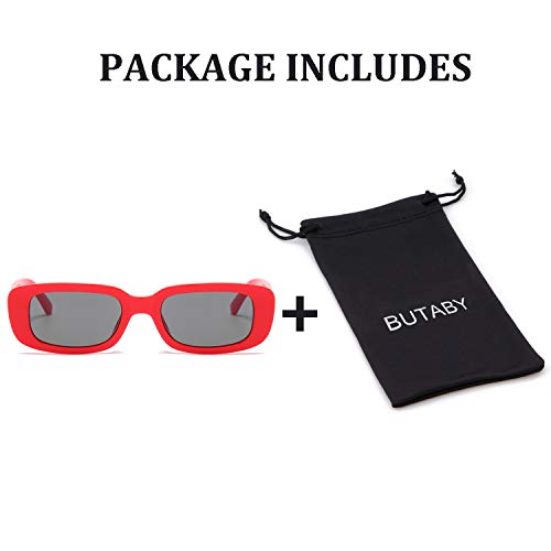 Image of BUTABY Rectangle Sunglasses for Women Retro Driving Glasses 90's Vintage Fashion Narrow Square Frame UV400 Protection