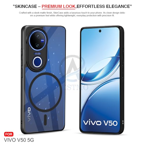 Image of AESTMO Vivo V50 5G / V50e 5G Back Cover | 360 Protection | Crystal Clear Hard Back Transparent | Compatible with MagSafe Accessories for Vivo V50 5G / V50e 5G (PC+TPU, Black Bumper)