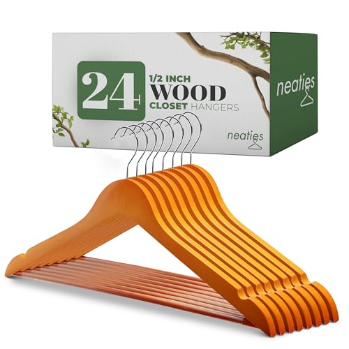 Neaties Wood Hangers 24 Pack - Grade A Wooden Hangers Bulk, Anti-Rust Swivel Hook - Non-Slip Smooth Finish - Double Notch Feature - Durable and Stylish Clothes Hangers Wood (Cherry 24 Pack)