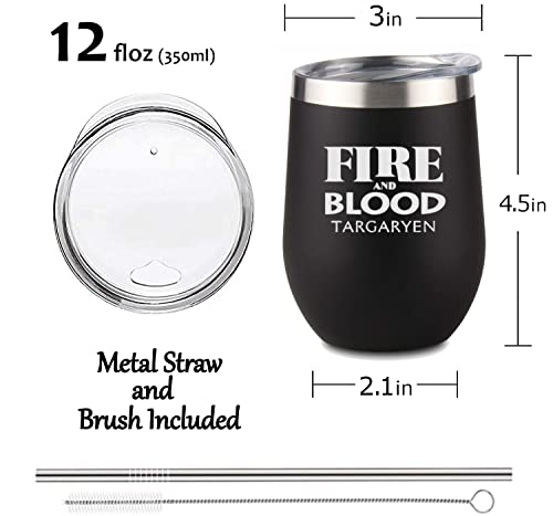 CSM Supply FIRE & BLOOD - House Targaryen Black Stainless Steel Double Insulated Stemless 12oz Dragon Mug (1 MUG) - Metal Game Straw w Cleaning Brush Included by CSM Supply - Used condition - Image 2