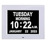 TMC [Newest Version] Digital Calendar Day Clock -Extra Large Impaired Vision Memory Loss Clock with 12 Alarm Options for Seniors, Elderly, Dementia, Alzheimer (8-inch,White)