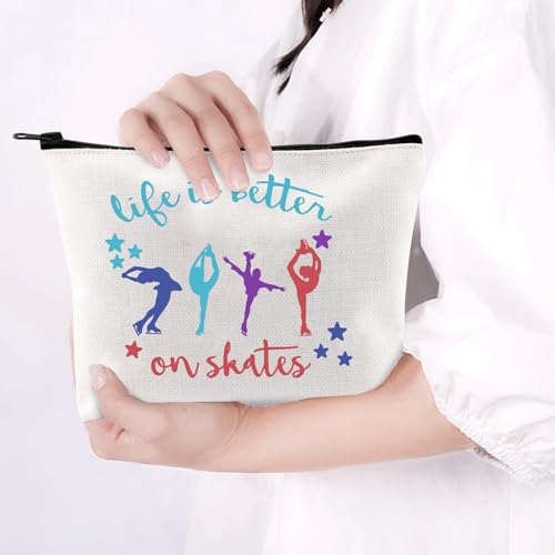 JEFBFBWE Ice Skate Cosmetic Bag Figure Skating Makeup Bag - Ideal Gift for Skate Lovers - Life Is Better On Skates Makeup Pouch Large Capacity Canvas Travel Bags