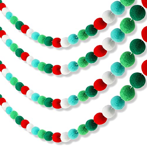 2 Pieces Christmas Felt Ball Garland Pom Pom Garlands Ball Banner For Christmas Party Festivals Decoration (Red, Dark Green, Light Green, White) #TOP14