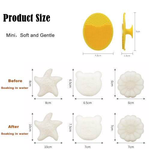 IZDUDO Baby Badeset, mit 3 Stück Silikon Badebürste und 3 teiliges Konjac Badeschwamm, Peeling Bürste mit Massagefunktion, für Baby Geeignet Neugeborene Kleinkinder und für die ganze Familie