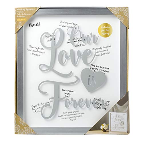 Image of Kate & Milo Our Love Is Forever Wedding Signature Frame, Keepsake Guest Book Alternative with Pen, Silver Display Frame for Wedding Wishes and Home Decor
