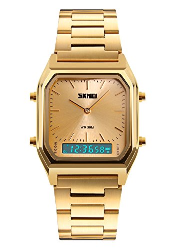 Auspicious beginning Unisex Uhr Digital Quadratisches Zifferblatt mit Edelstahl Armband Cover