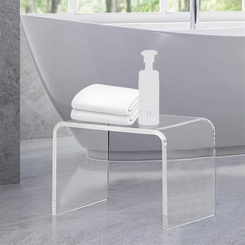 TWSOUL - Mesa de extremo de acrílico transparente, mesa auxiliar en forma de U con bordes redondeados, elegante bajo moderno, pequeño bancos de ducha, taburete de acrílico, 31,75 x 22,86 x 23,03 cm