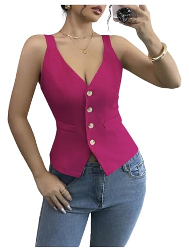 SHENHE Women's Button Up V Neck Vest Casual Business Waistcoat Blazer Vests Tank Top