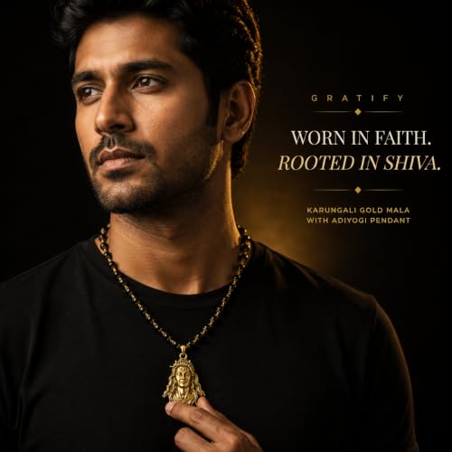 Image of Gratify Original Karungali Mala 54 Beads (7mm) for Men & Women | Authentic Black Ebony Wood Mala with Gold Plated Metal Caps | Spiritual Necklace for Meditation, Prayer, Energy Balance & Positive Vibes