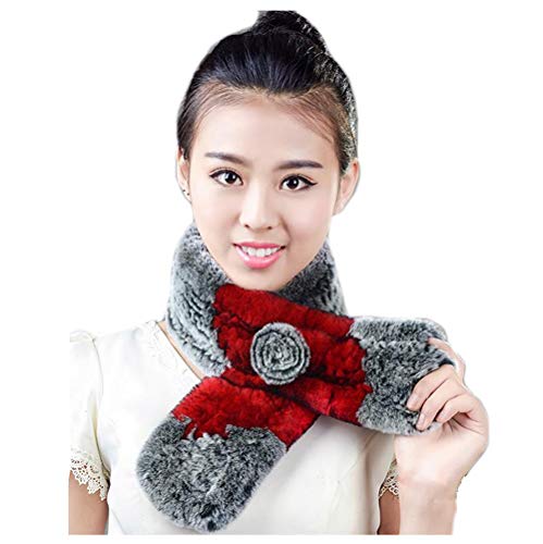 Real Rex Rabbit Hair Scarf Knitted Neck Warm Rose Pattern for Women and Girls Protect Cervical Spine4