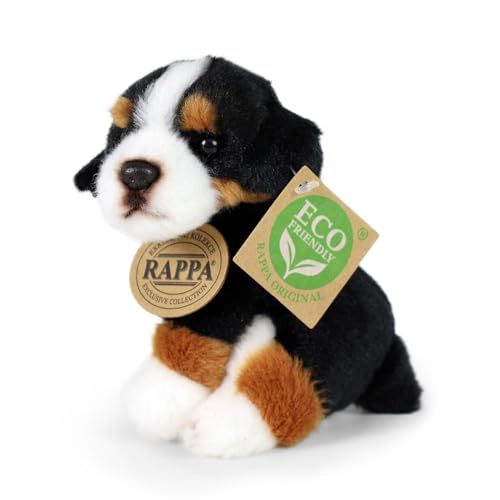 RAPPA Kleiner Hund Kuscheltier ca. 11 cm – weiches Eco-Friendly Stofftier – Perfekter Begleiter für alle Abenteuer (A Weiß/Schwarz/Braun)