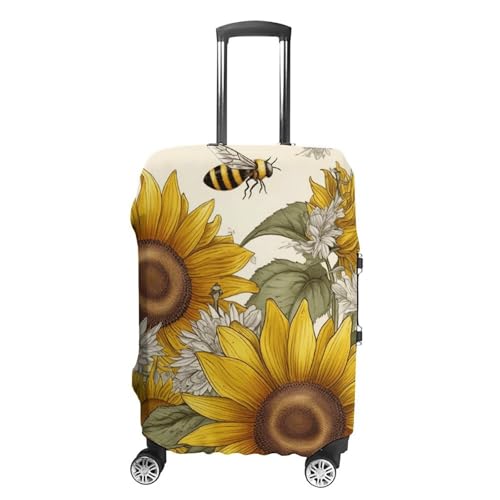 Bees Sunflowers Daisy Rose Flowers Luggage Cover, Washable Elastic Suitcase Cover Protector Fit 18-32 Inch Luggage