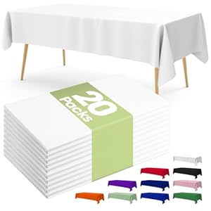 Pureegg Plastic Table Cloth – 20 Packs, Decorative Table Cover for Rectangle, 54”×108” Tablecloth, Disposable Plastic Tablecloth for Parties, Leakproof, White