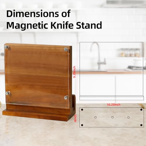 Magnetic Knife Block Stand with Acrylic Shield, Storage Cutting Board and Knives, Natural Acacia Universal Knife Organizer with Powerful Double Magnets for Kitchen Home