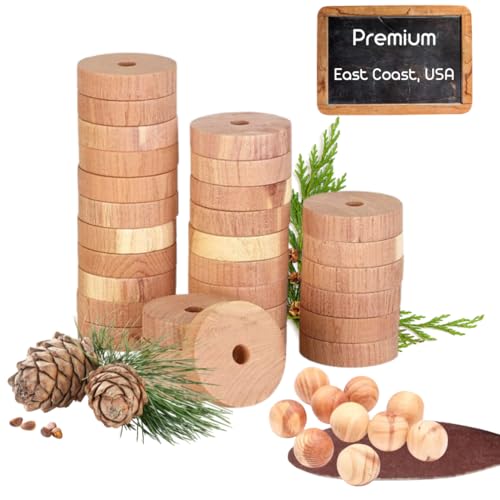Chill french | 20 anillos + 12 bolas de madera de cedro antipolillas ropa | Cedro de California | Papel de lija incluido | Protección 100% natural sin productos químicos | Fragancia para armarios