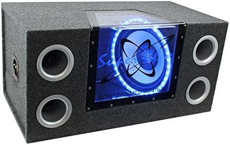 Pyramid 12" 1200W Car Audio Subwoofer - 2 Way Neon Bandpass Speaker System w/ Blue Lights, DC 12V Input/4 Ohm/32Hz-1KHz Freq.Res w/ Plexi-Glass Front Window & Silver Polypropylene Cone - BNPS122