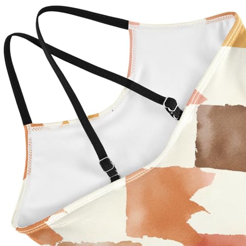 KLL Brown Houndstooth Toddler Girl 1 Piece Swimsuit Beach Swimming Suits Adjustable Strap Cute4