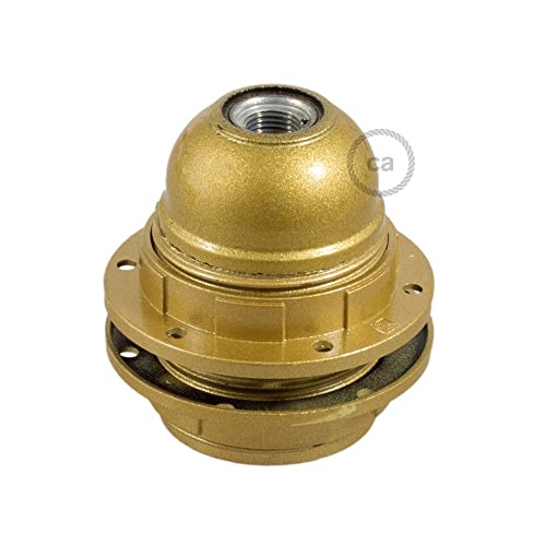 creative cables Kit Portalampada E27 in bachelite con doppia ghiera per paralume (diametro 40 mm, altezza 54 mm, oro) – Morsetti a vite per cavi 0,5-2,5 mm² – Certificazioni CE e IMQ