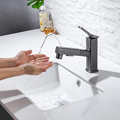 Mitigeur de lavabo gris à 3 modes avec bec extractible pour robinets de salle de bains - 4