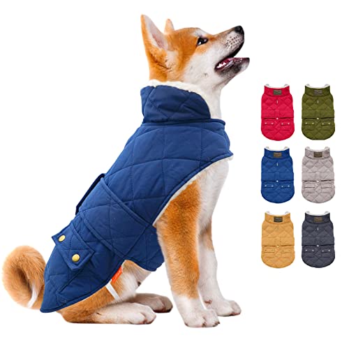 Kyeese Dog Cold Weather Coats Cozy Windproof Padded Sherpa Warm Dog Jacket For Small Dogs With Furry Collar Dog Apparel, Blue,S #TOP10
