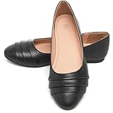 HEAWISH Women's Black Flats Shoes Round Toe Slip On Casual Ballet Flats PU Leather Dressy Work Shoes(Black,US8)