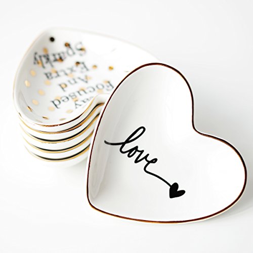 Choold Original Ceramic Heart Shape Ring Dish Holder Jewelry Tray Dish Trinket Holder Jewelry Holder Home Decor Dish Wedding Birthday Xmas Gift #TOP2