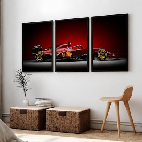 Image of HOMESY Sports Car Framed Posters Gift Items for Boys Room | Wall Decoration for Bedroom Living Room Office Gaming Room Decor | F1 Car Poster with Frame for Wall Decor Set Of 3 Size (10x13 inch, BLACK)