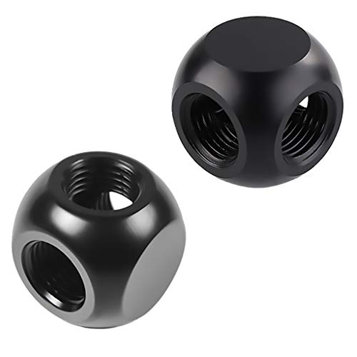 GKanMore 2Pcs G1/4\" 3 Way Ball Fitting T Splitter Fitting for Computer Water Cooling Systems (Black)
