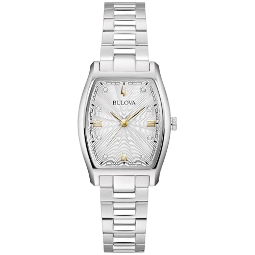Bulova Ladies Dress Classic Diamond 3-Hand Quartz Watch Stainless Steel Bracelet 26x35mm Case