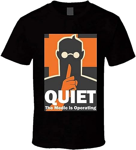 Medic Team Fortress 2 TF2 t-Shirt Quiet Medic is Operating Video Game Shirts Black (Medium)