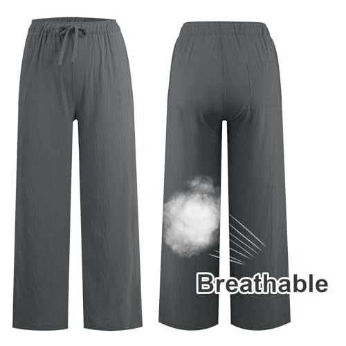 Wide Leg Cropped Pants for Women, Summer Cotton Linen Pants, Petite Pants for Women, Elastic Waist, Drawstring3