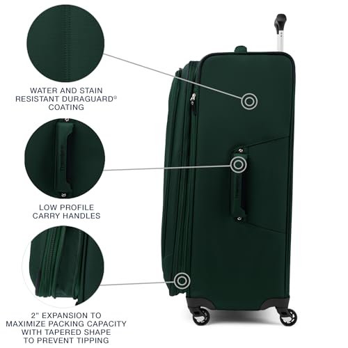 Image of Travelpro Maxlite 5 Softside Expandable Luggage with 4 Spinner Wheels, Lightweight Suitcase, Men and Women, Forest Green, Checked-Large 29-Inch