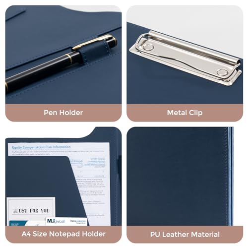 ProCase Clipboard Folder Portfolio, A4 Leather Padfolio Clipboard, Professional Business Portfolio Folder for Interview Resume Office Conference -Darkblue — view 4