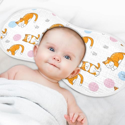 Cartoon Cats Muslin Burp Cloths for Baby 4-Layer Absorbent Cotton Large 22" x 11" Soft Spit Up Rags for Newborns Boys Girls, 4 Pack4