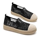 GLAMORA Bailarinas Mujer Manoletinas Zapatos Planos Slip On Transpirables Encaje Verano Suela Goma Antideslizante Plataforma Ligera Cómodos Calados Mocasines Elásticos black-39