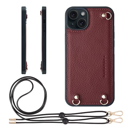 HANATORA for iPhone 15Plus �P�[�X MagSafe �Ή� �{�v �ϏՌ� �o���p�[�^ �X�}�z�P�[�X �X�}�z �V�����_�[�X�g���b�v �t�� �V�������N���U�[ �M�t�g �}�O�Z�[�t�Ή� ���C�� D3GZ-15Plus-Wine