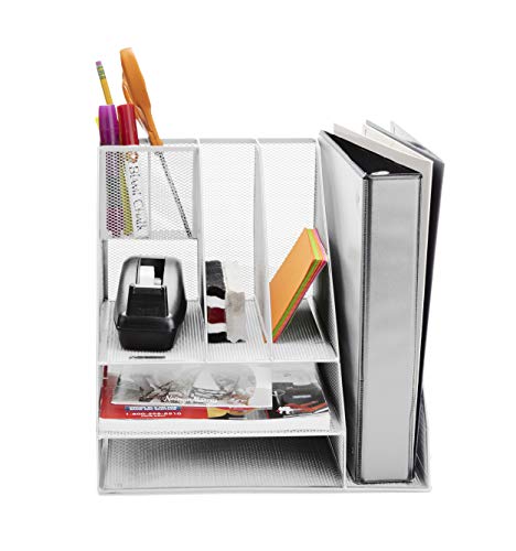 Mind Reader MESHORG-WHT Mesh Organizer 8 Compartments Desktop Document Letter Tray for Folders, Mail, Stationary, Desk Accessories, White 8 Comp